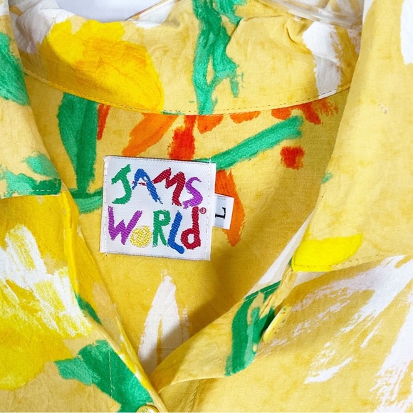 Rare Jams World Yellow Floral Long Sleeved Shirt Top Women’s Size Large L - Picture 4 of 6